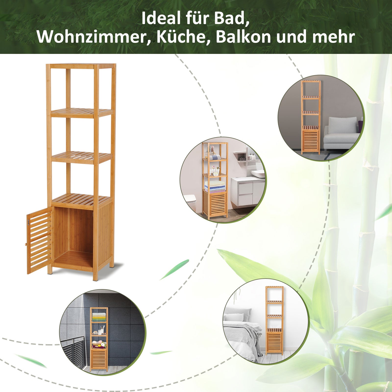 Bathroom Cabinet, 3 Open Compartments, Toilet Storage, Bamboo