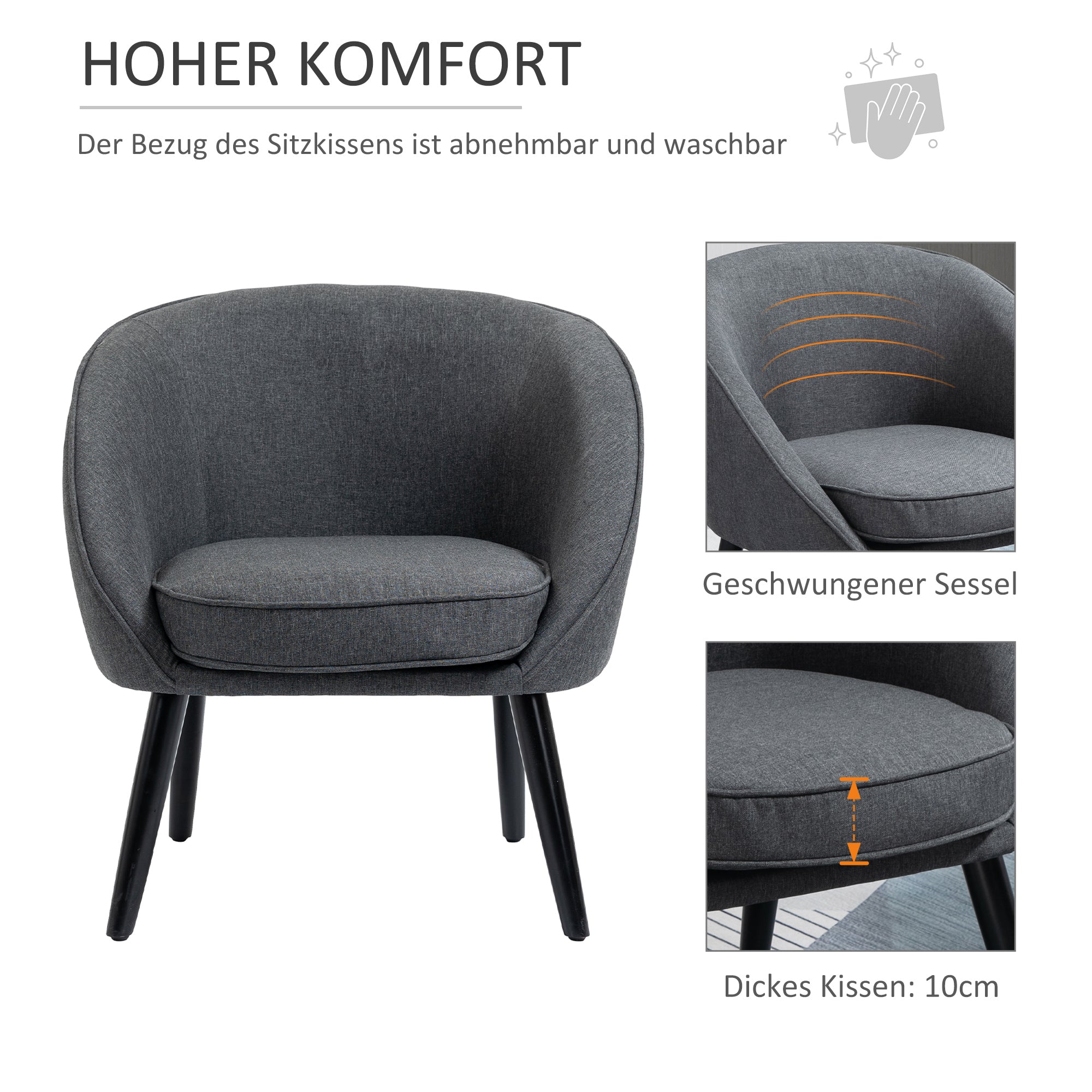 Lounge Chair Modern Upholstered Dining/Office/Cocktail Wood Grey