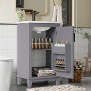 Bathroom Vanity Unit with Ceramic Sink and Adjustable Shelves, Grey