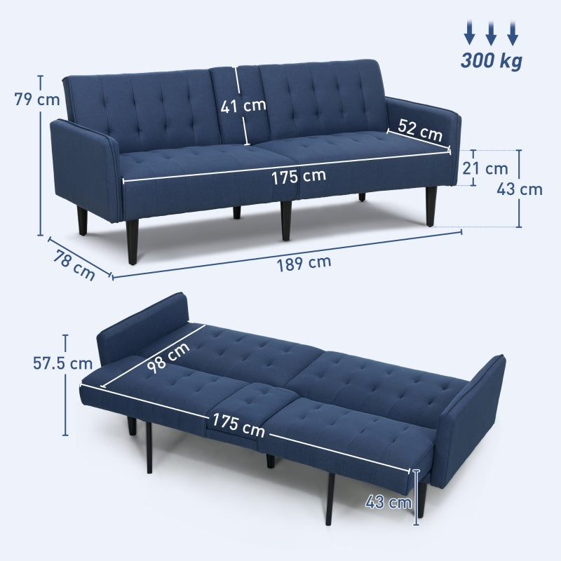 Three-Seater Sofa Bed with Cupholders - Dark Blue