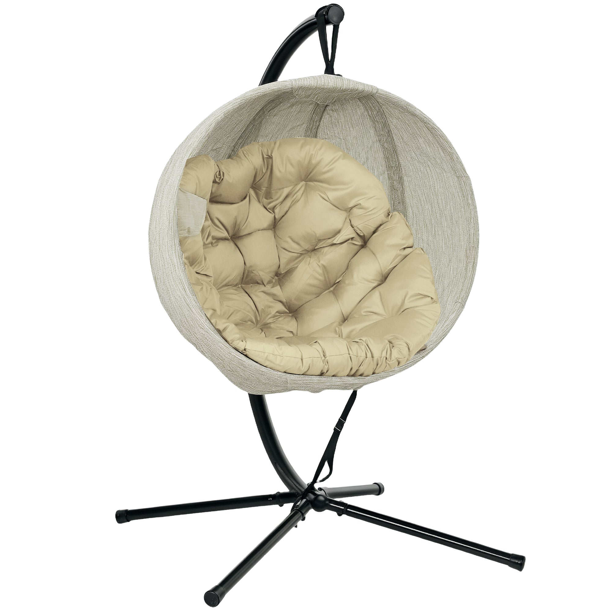 Hanging Egg Chair Swing Chair with Stand, Folding Basket, Thickened Cushion, Khaki