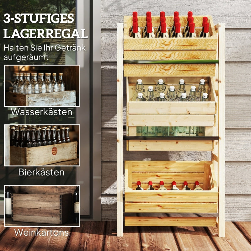 Beverage Crate Rack 3 Levels Freestanding 150 kg natural wood