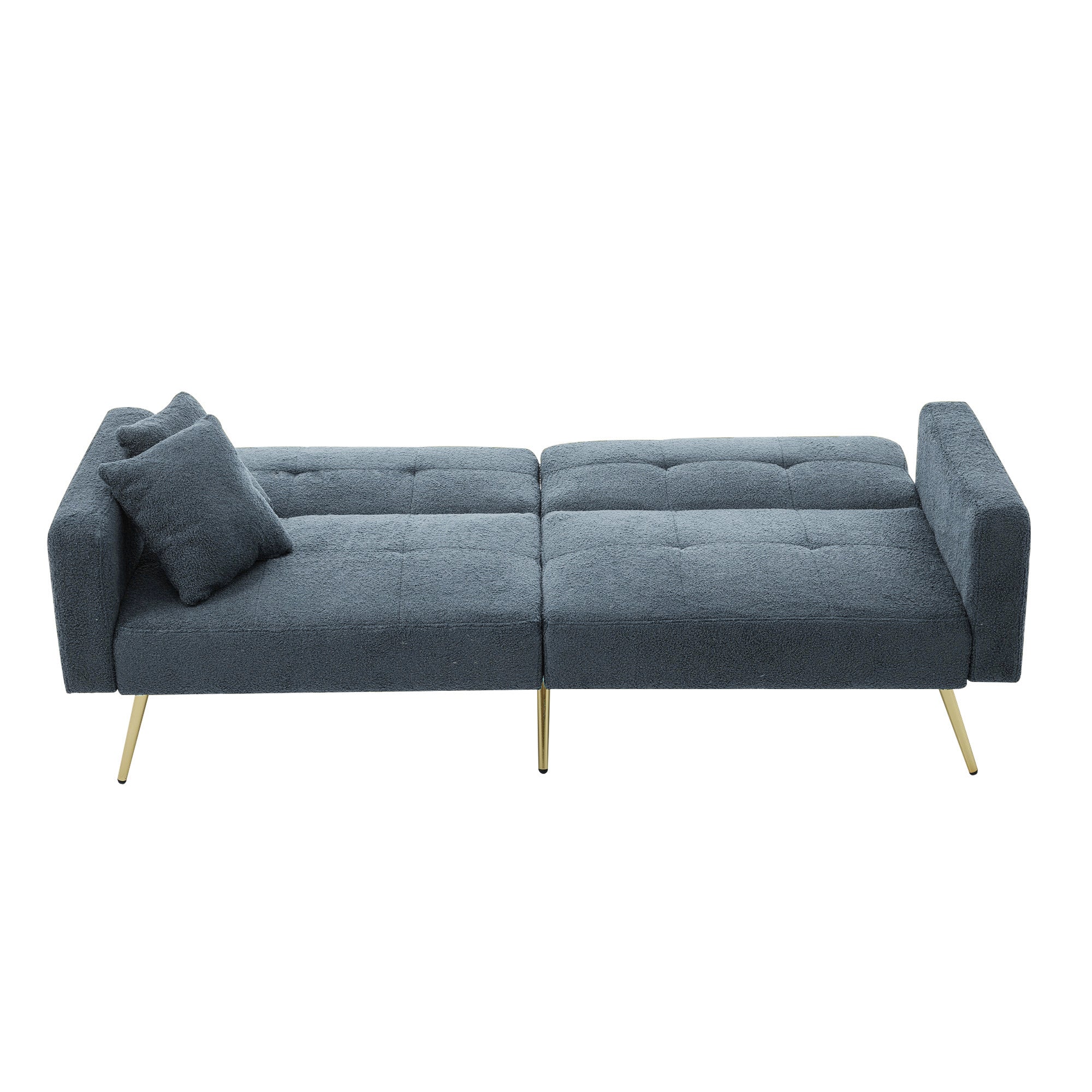 Sofa Bed with Adjustable Backrest, Cushions, Storage Pockets, Gold Legs