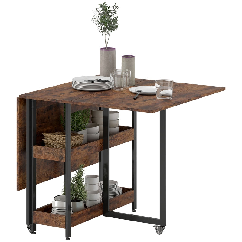 Folding Dining/Kitchen Table for 2-4 People, 2 Open Shelves, Portable, Rustic Brown