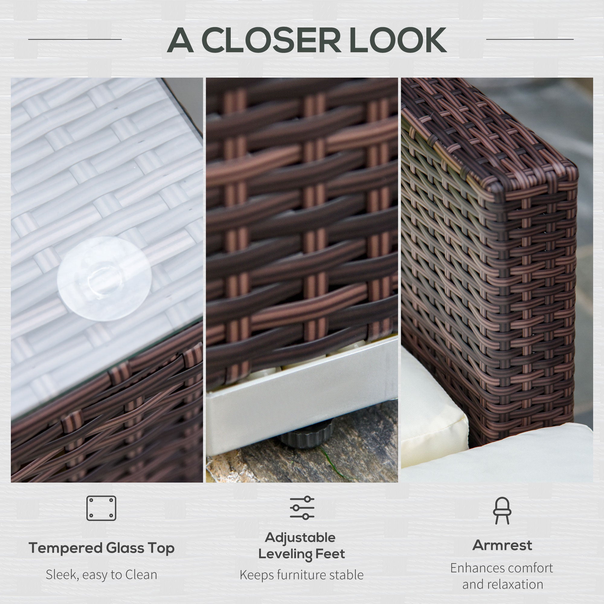 4-Seater Sofa Set Sectional Coffee Table Rattan Brown