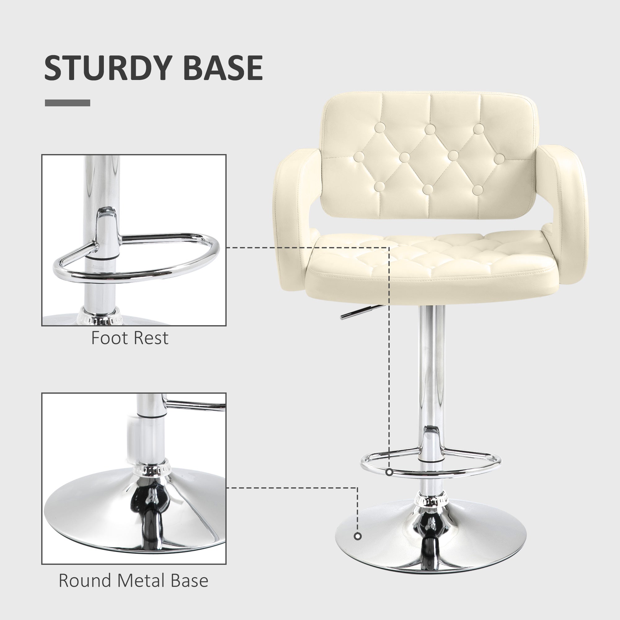 PU Leather Upholstered Bar Stool, Swivel Height Adjustable with Back and Footrest, Beige