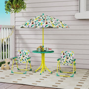 Children's Seating Set 4-piece with Removable Parasol and 2 Folding Chairs Green