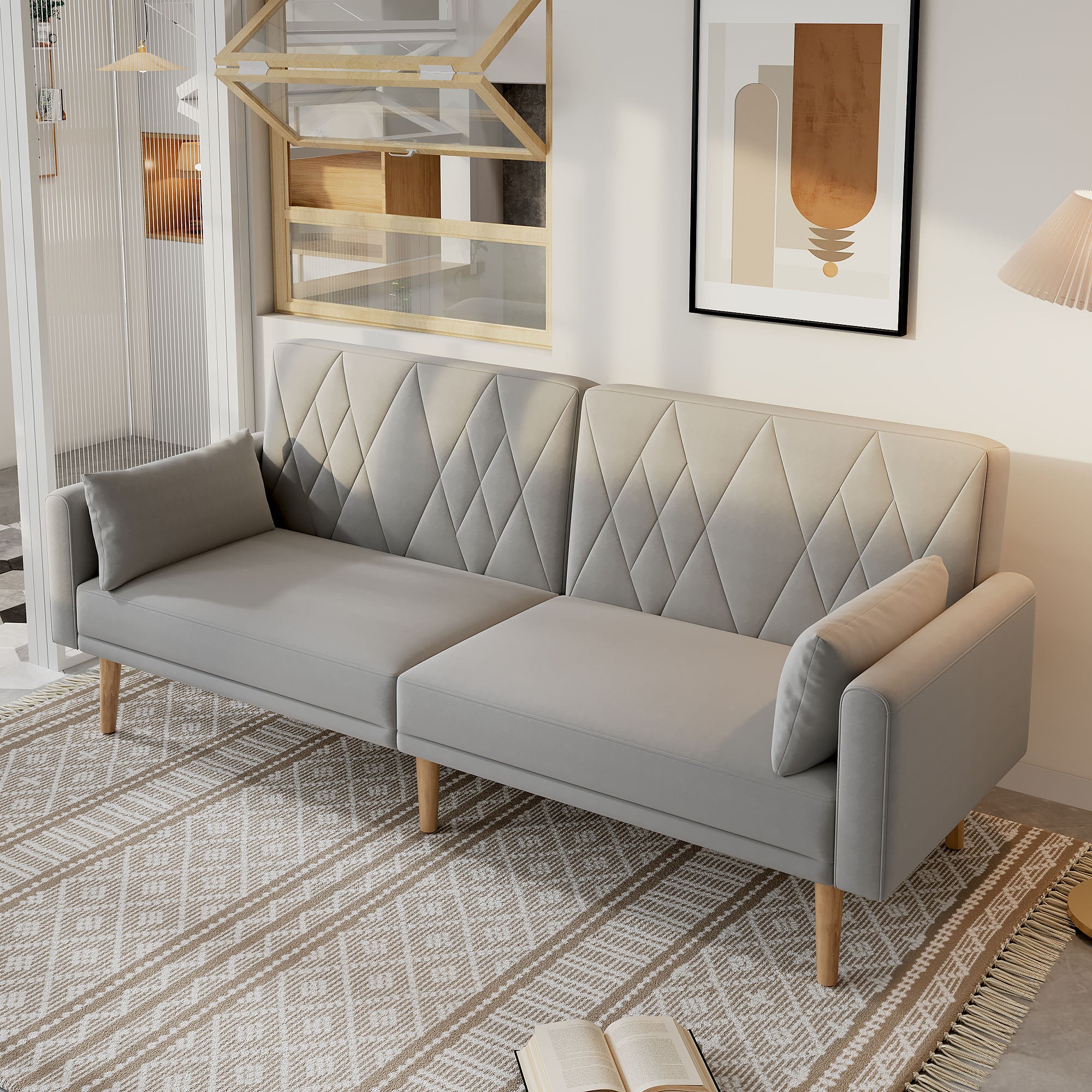 Sofa Bed, Small Two-Seater with Sleep Function, Velvet Fabric