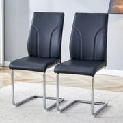 Dining Chairs, Set of 2, Silver Metal Legs, Black PU