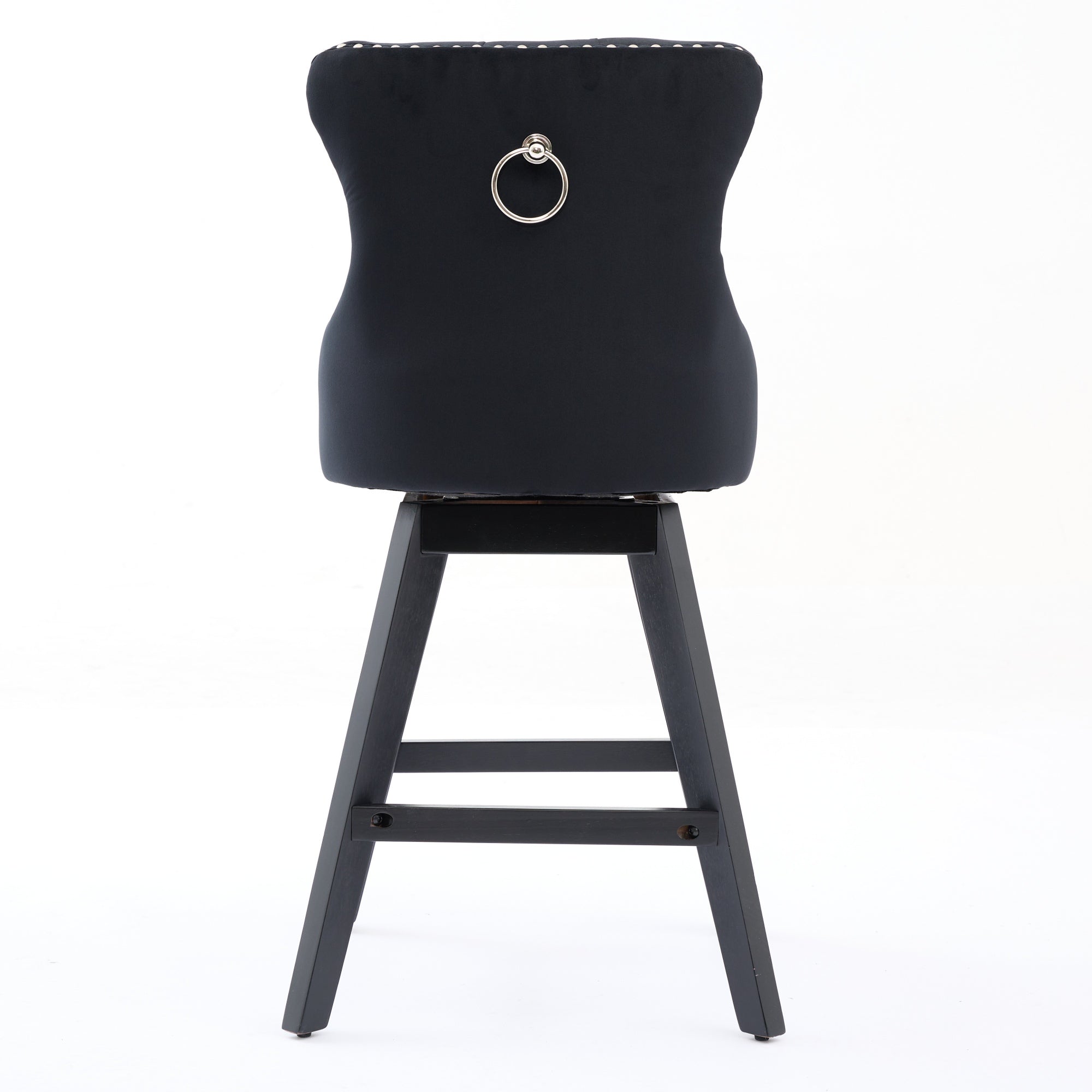 Swivel Velvet Barstools Button Tufted Wooden Legs Set of 2 - Black
