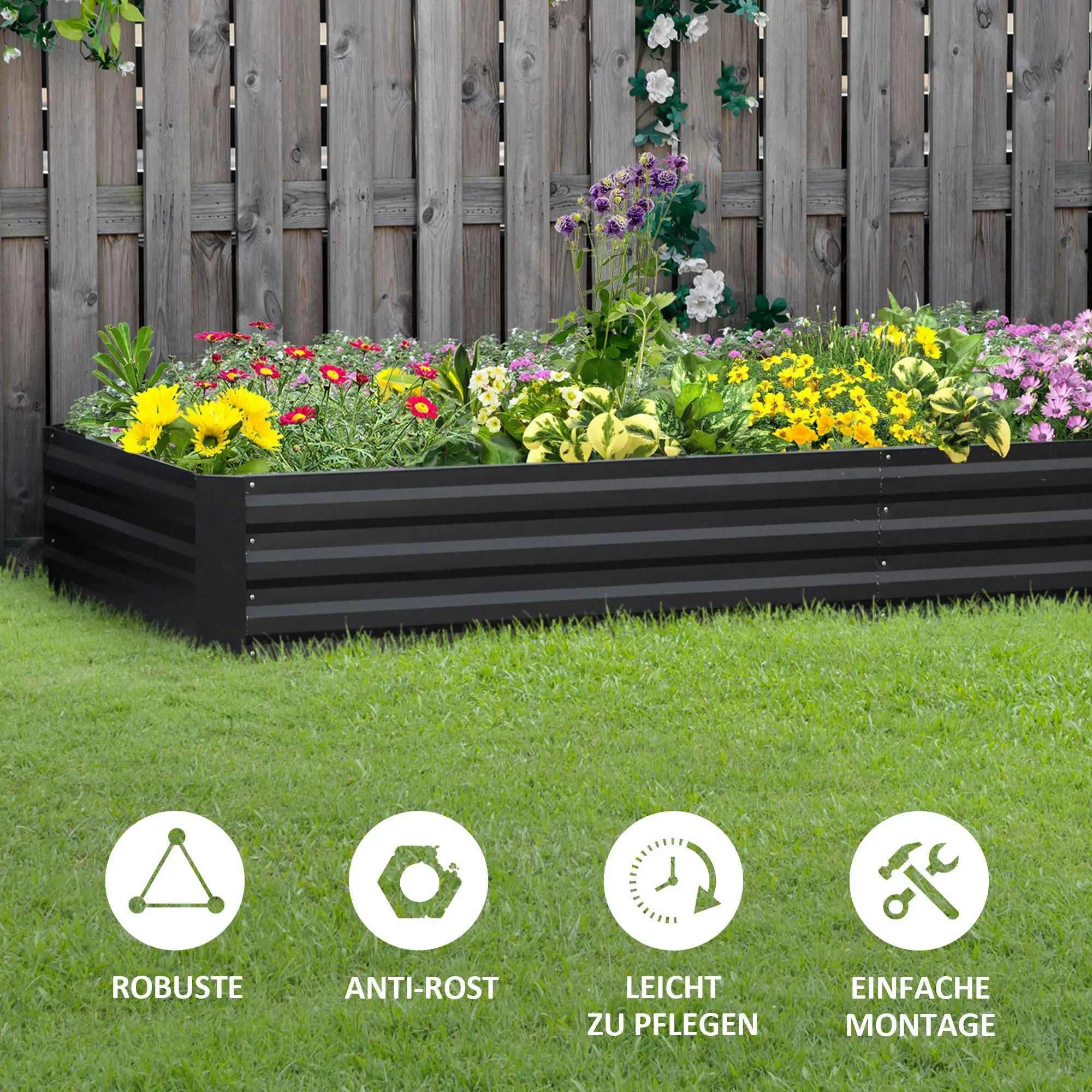 Raised Garden Bed, Open Base Easy Assembly Steel, Grey