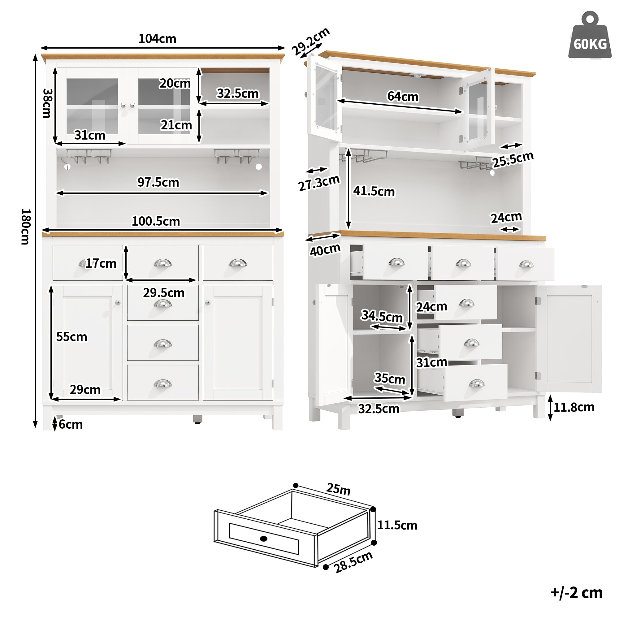 Sideboard Buffet Cabinet with 4 Doors and LED Light Strip, Green and White