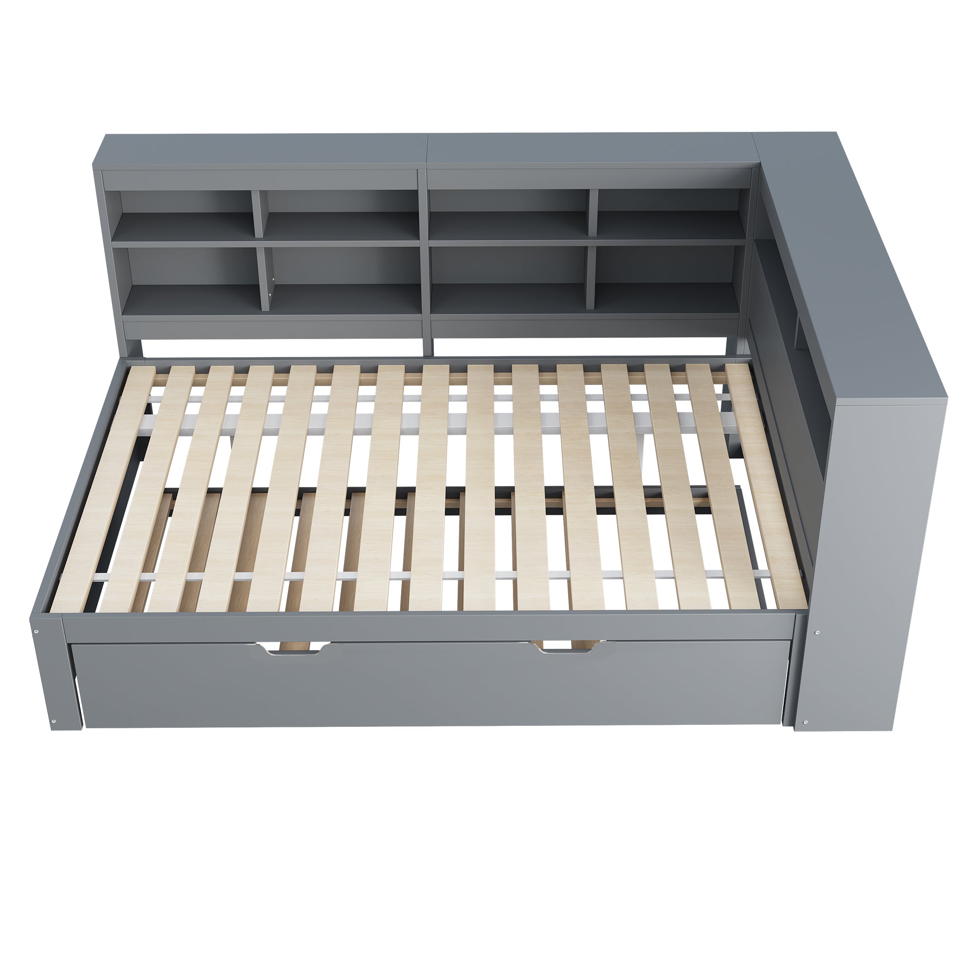 Sofa Bed 140x200 Pull-Out 90x190 with USB & Storage, Solid Wood, Gray