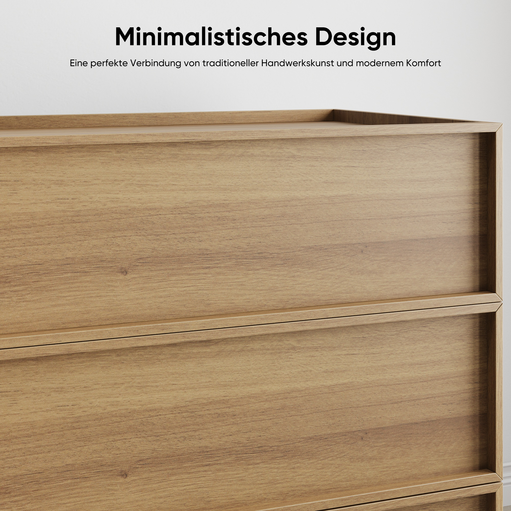 Chest of Drawers with 3 Storage Drawers and Metal Rails, Oak Wood Look