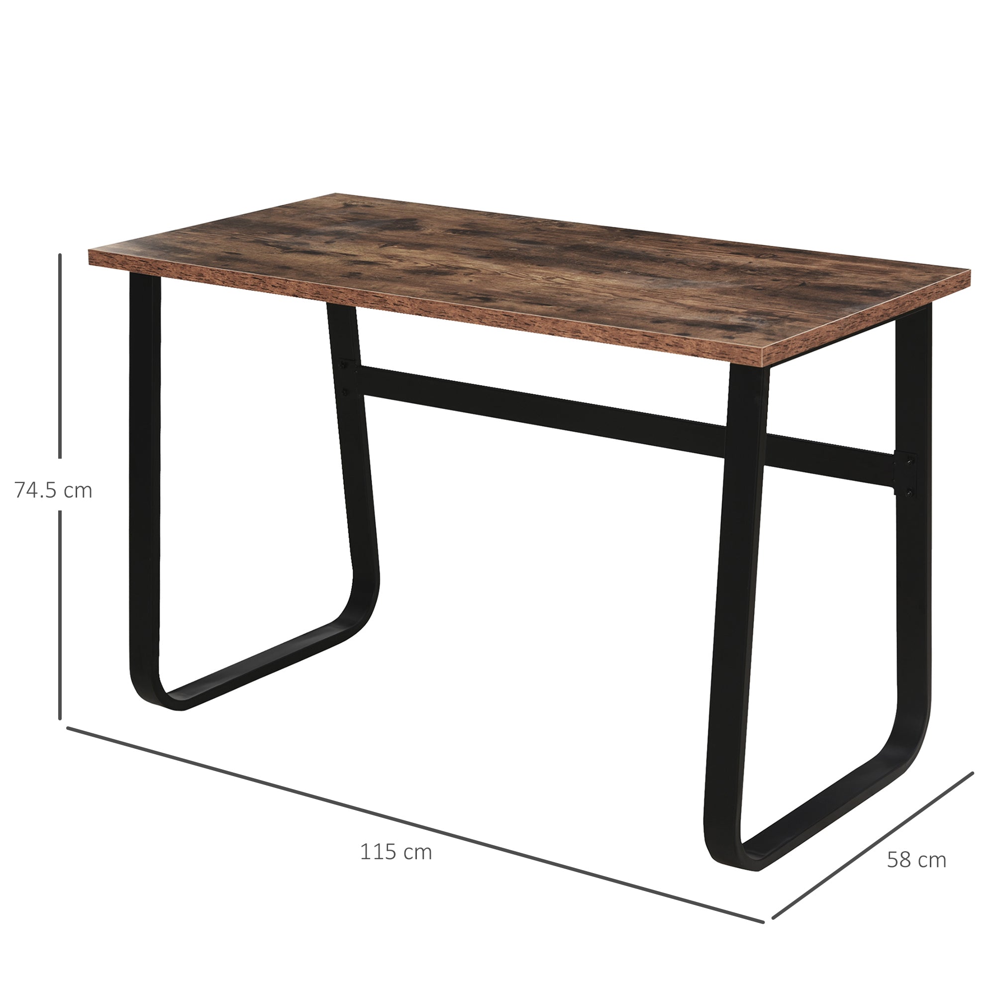 Computer Table Writing Desk, Steel Frame Wood Top, Rustic Brown and Black