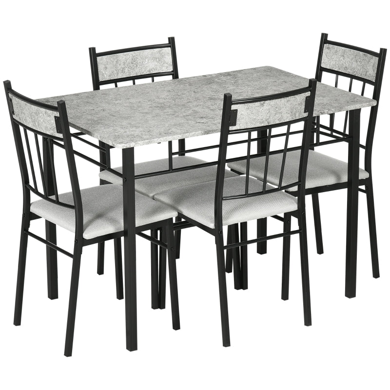 Five-Piece Dining Table Set, Marble Effect, Grey/Black