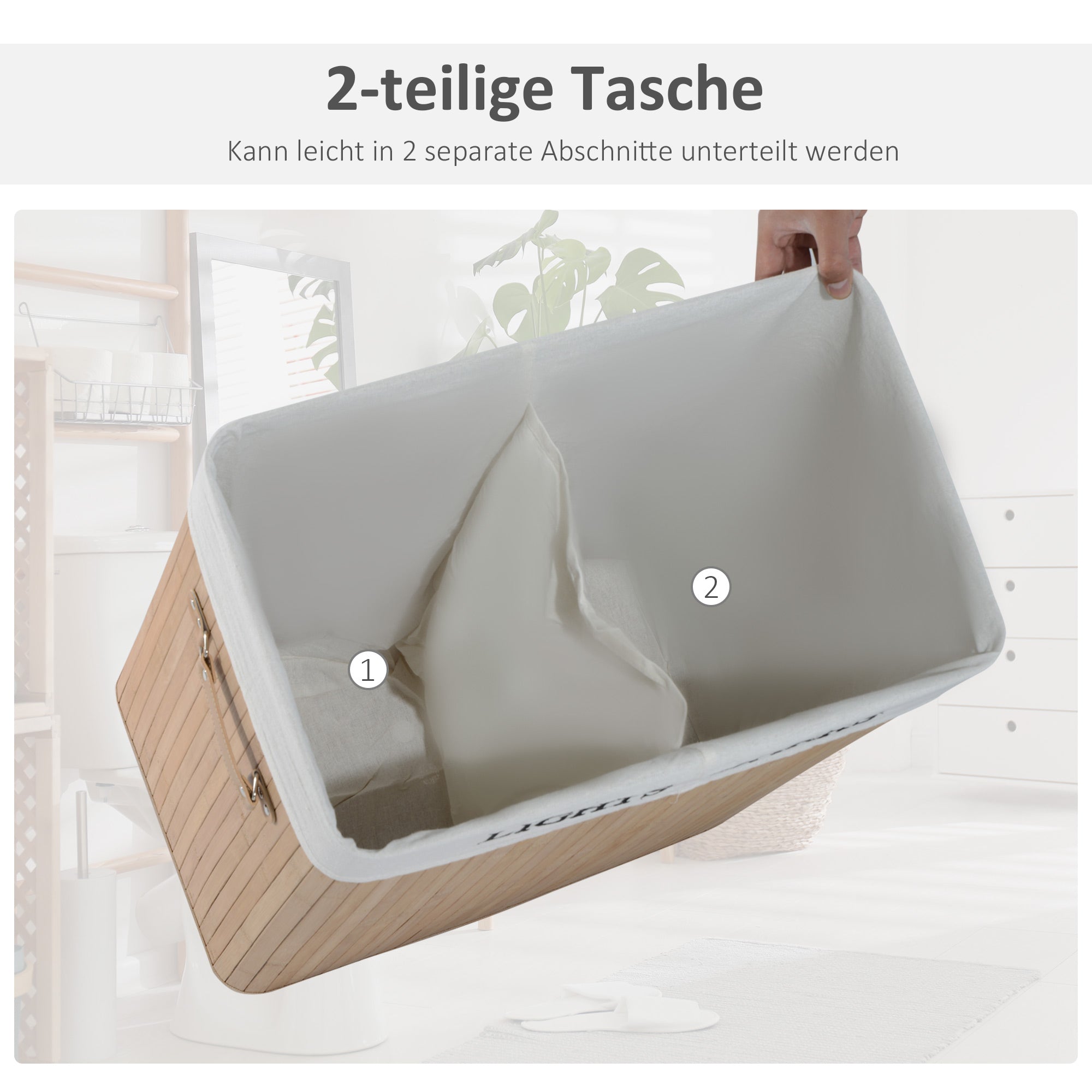 Laundry Basket 100L, Box with Lid, Bamboo Natural