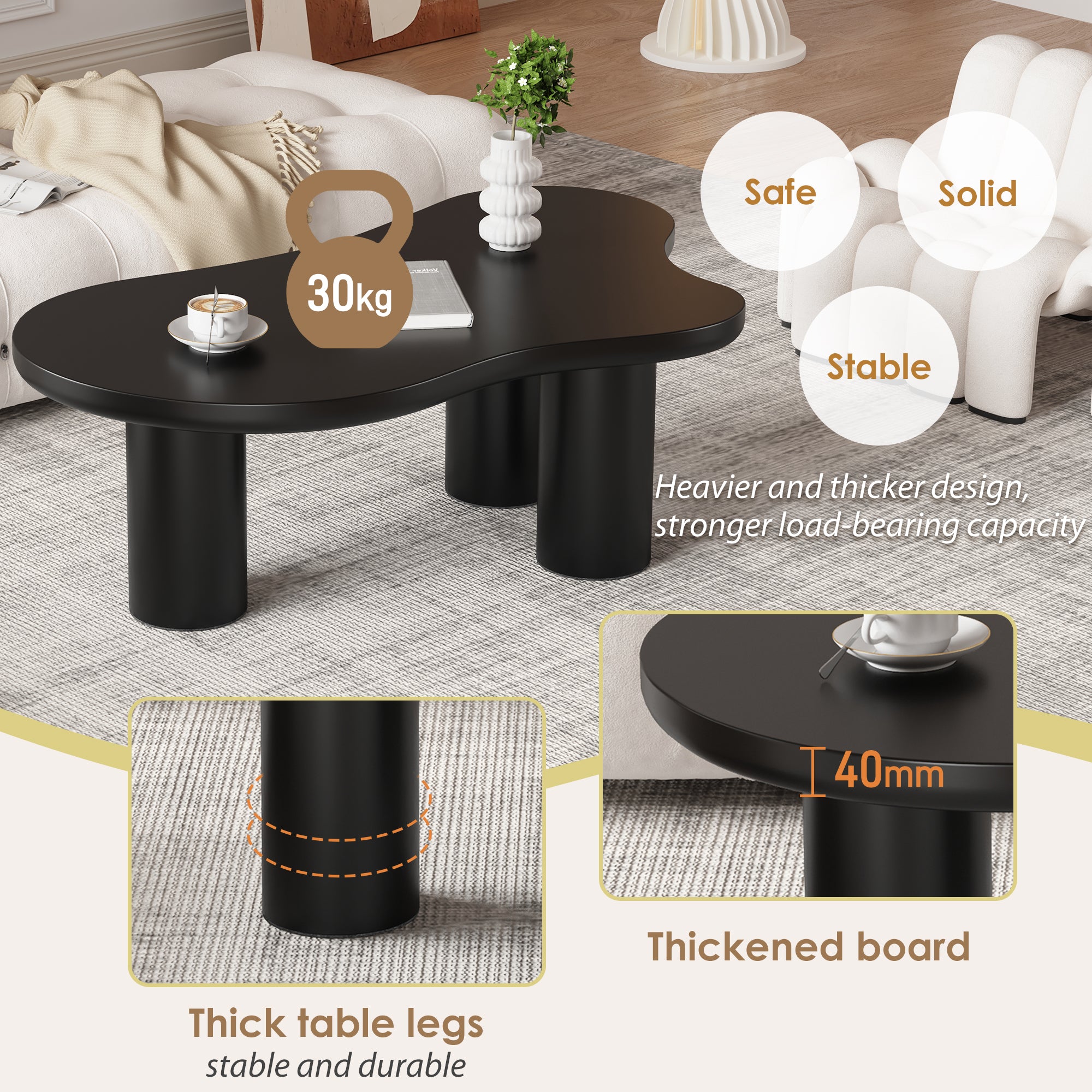 Cloud Coffee Table Irregular Shape 107x66cm MDF/PVC Legs