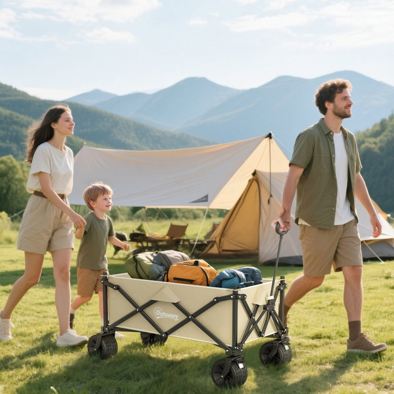 Folding Garden Trolley Wagon Cart 120KG Capacity, Khaki