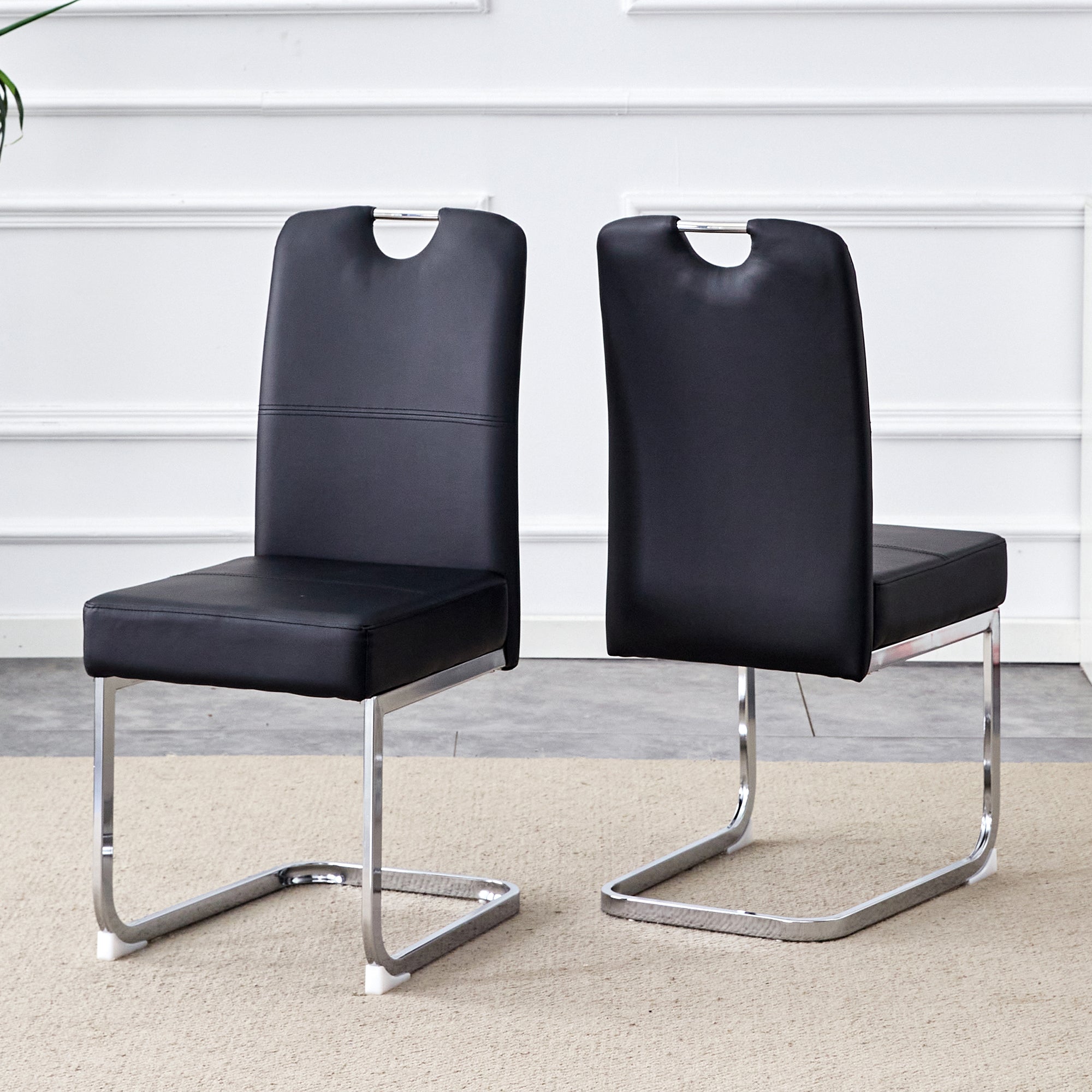 Dining Chairs, Thickened with Integrated Spring Packaging, Ergonomic Design, Black PU