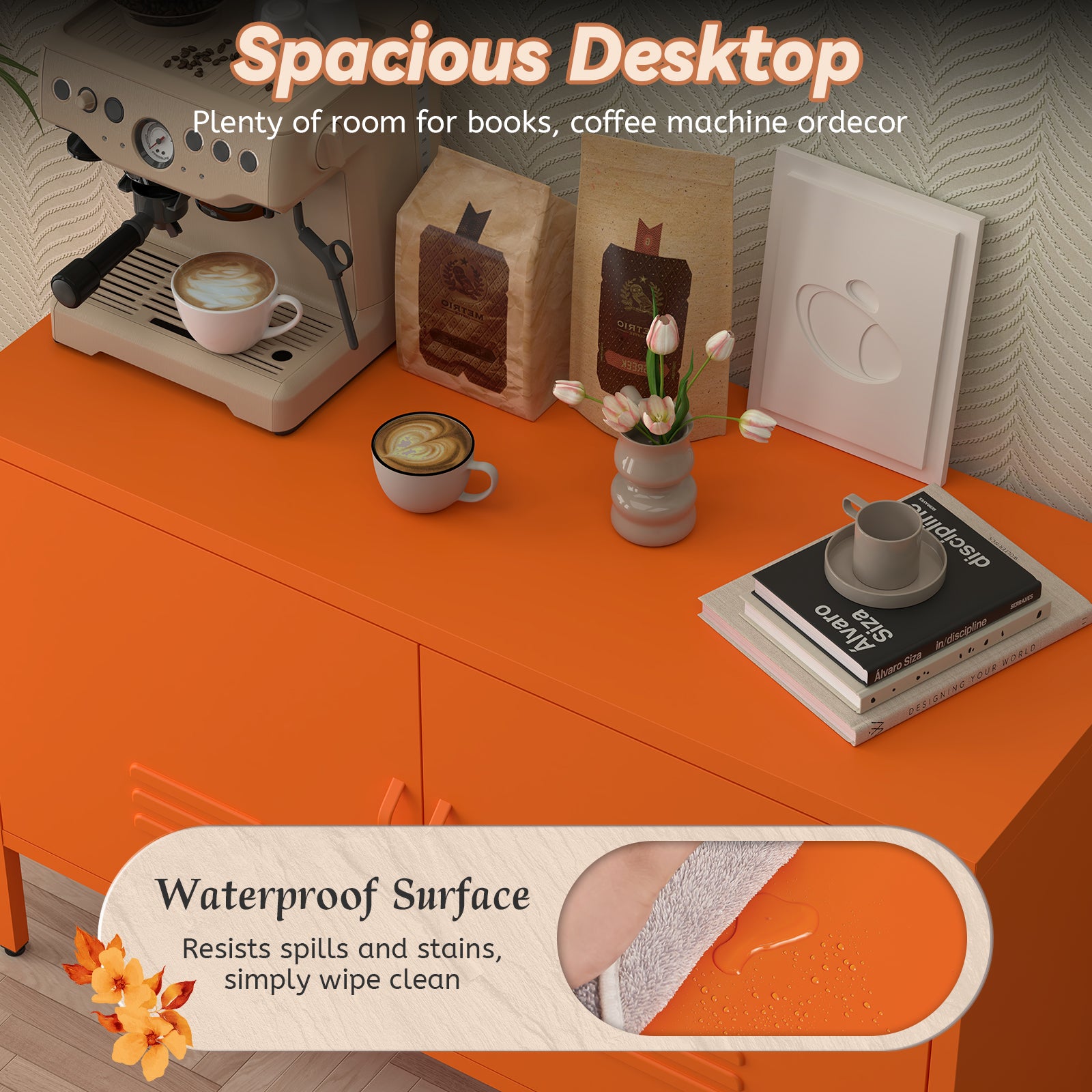 Locker Cabinet Metal Storage TV Stand with 2 Doors Orange