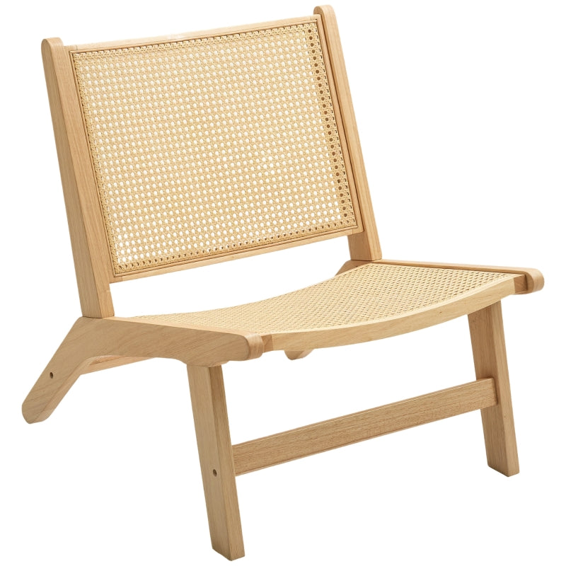 Armchair Rattan Back Recliner Reading Chair, Natural Wood