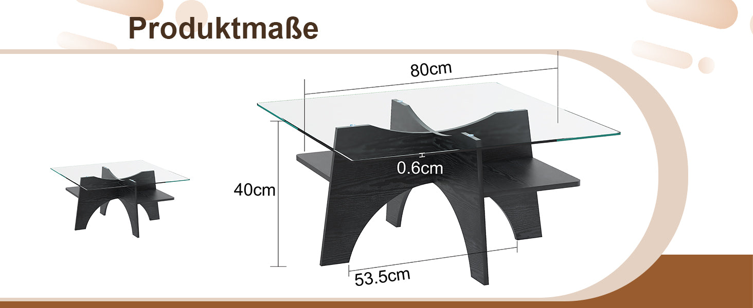 Modern Square Side/Coffee Table Tempered Glass 80cm - Black Wood Look