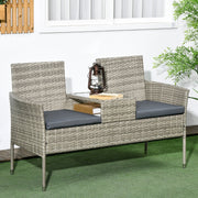 Two-Seat Chair with Middle Table Rattan Light Grey