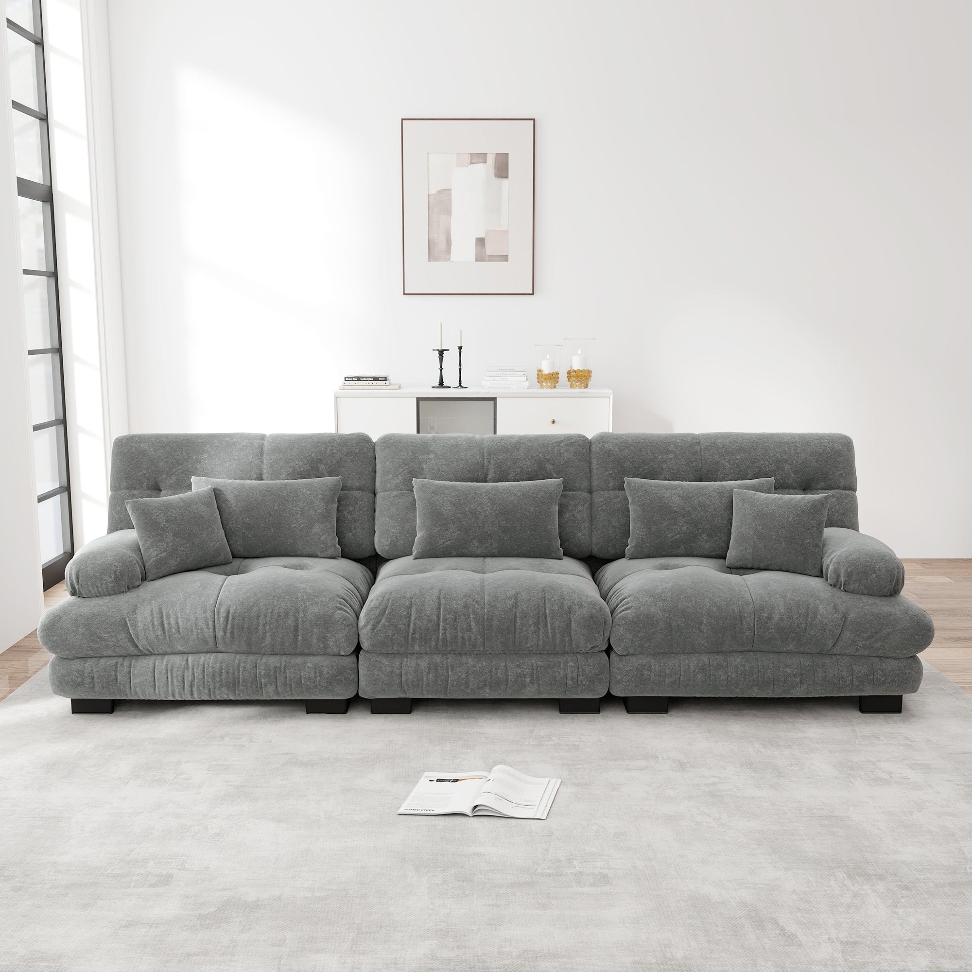 3-Seater Modular Corner Sofa, Deep Seat Sofa Bed, Chenille Grey