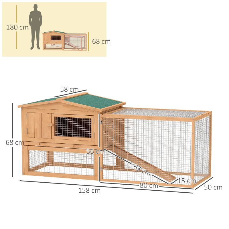 Wooden Rabbit Hutch 2 Tier with Rabbit Run for Outdoor Garden, Fir Wood