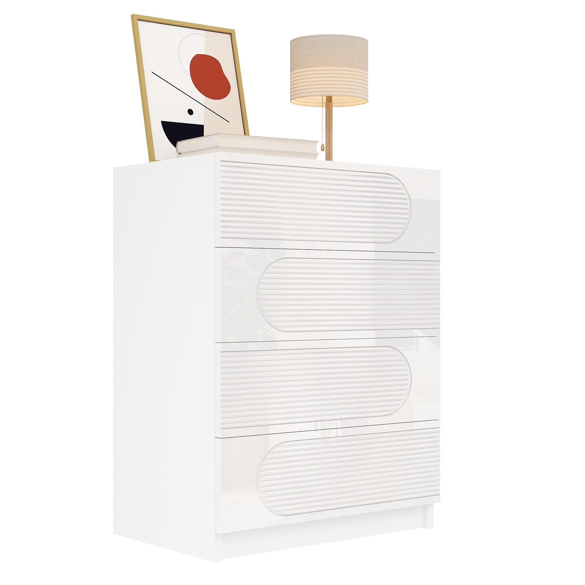 Modern 4-Drawer Storage Cabinet, Full Extension Drawers, White