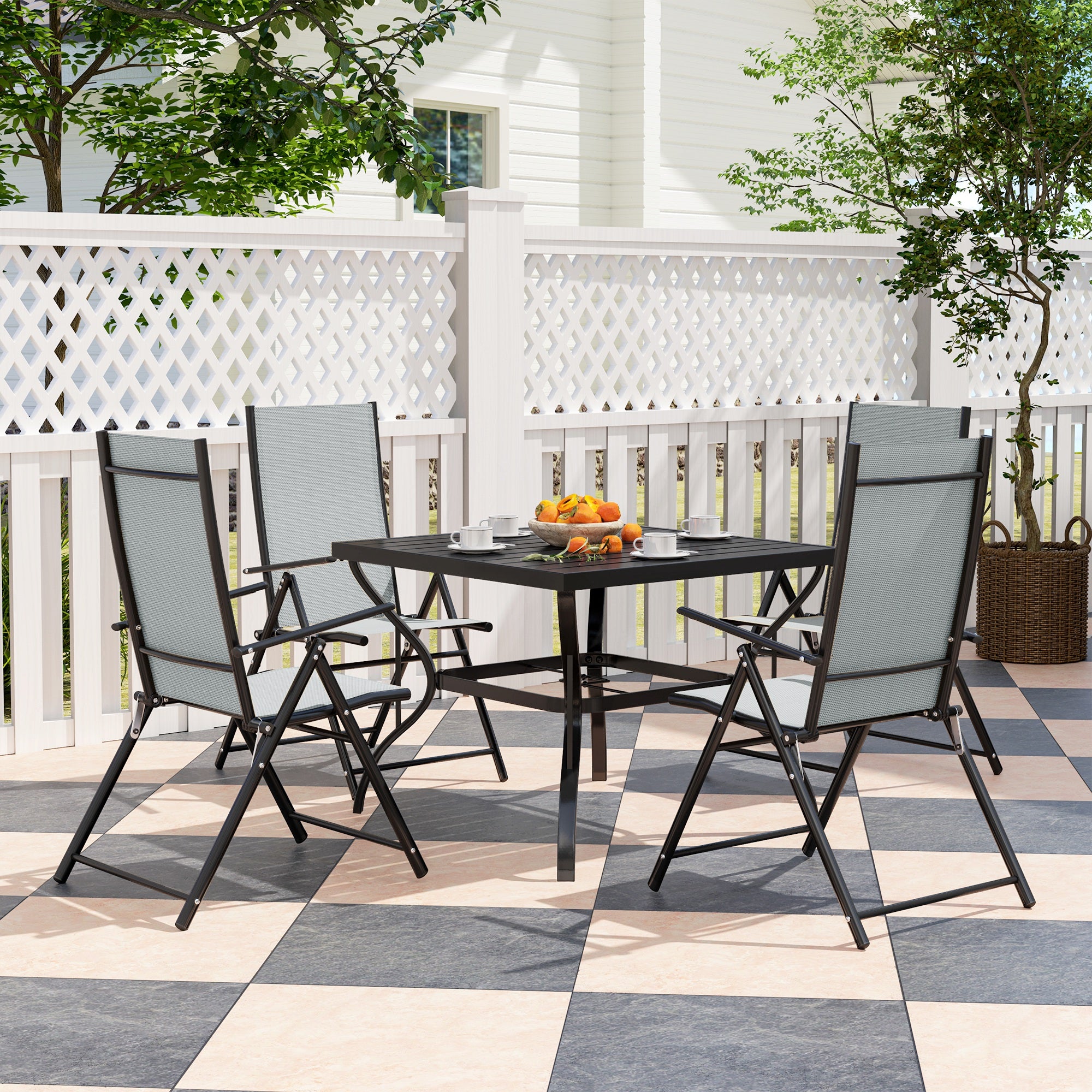 Five-Piece Patio Set Steel Frame Grey/Black