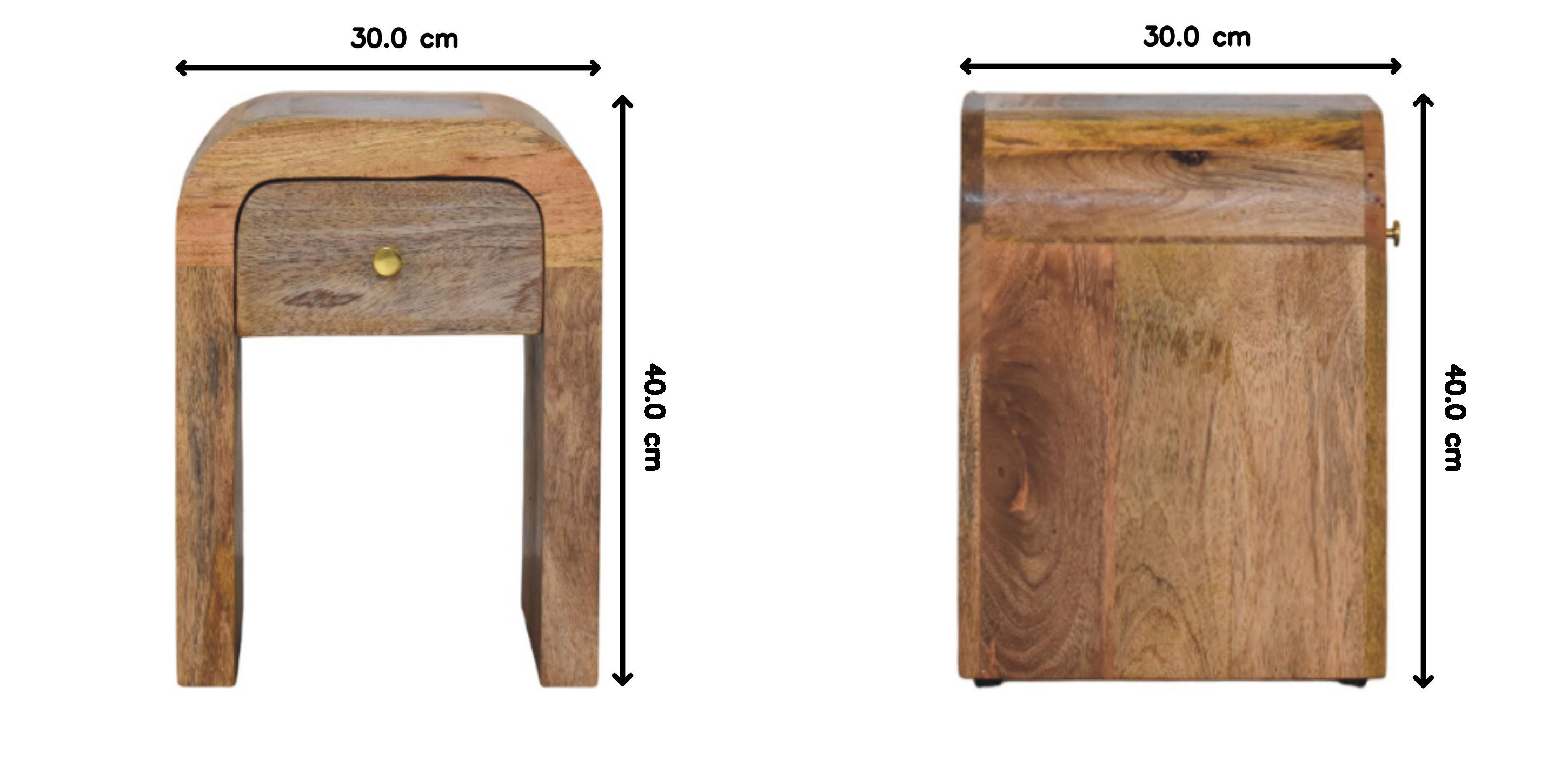 Mini Darcy Nightstand, Curved Edges 1 Drawer, Solid Wood Brown