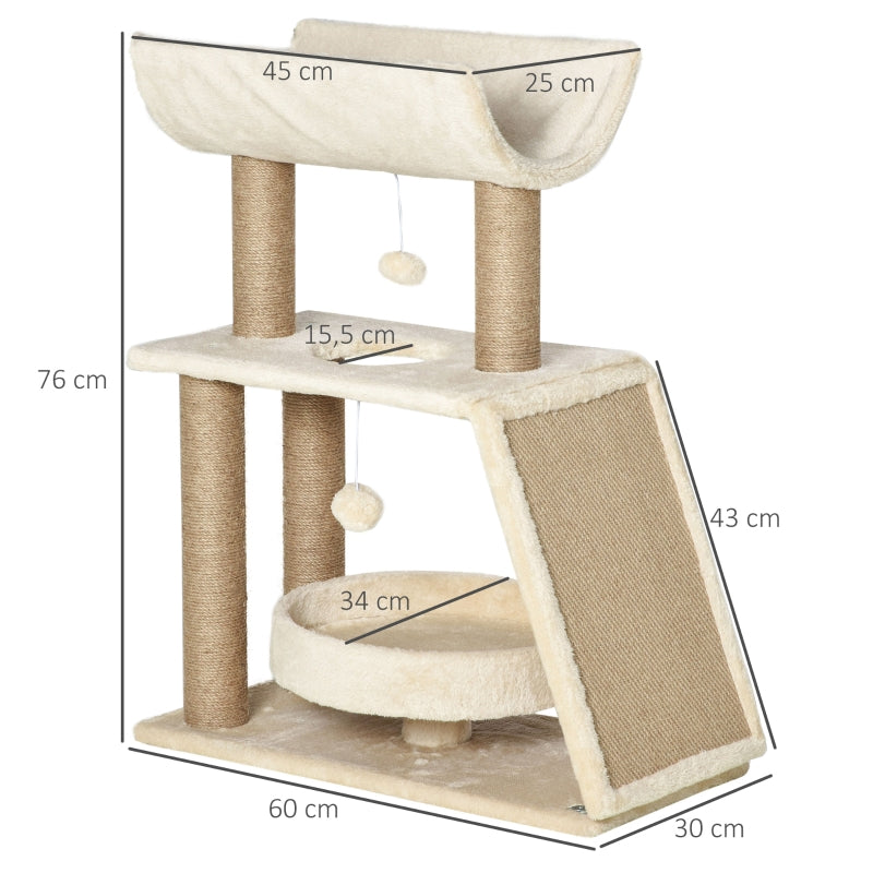 Cat Tree, with Toys and Cat Bed, 60x30x76 cm, Natural