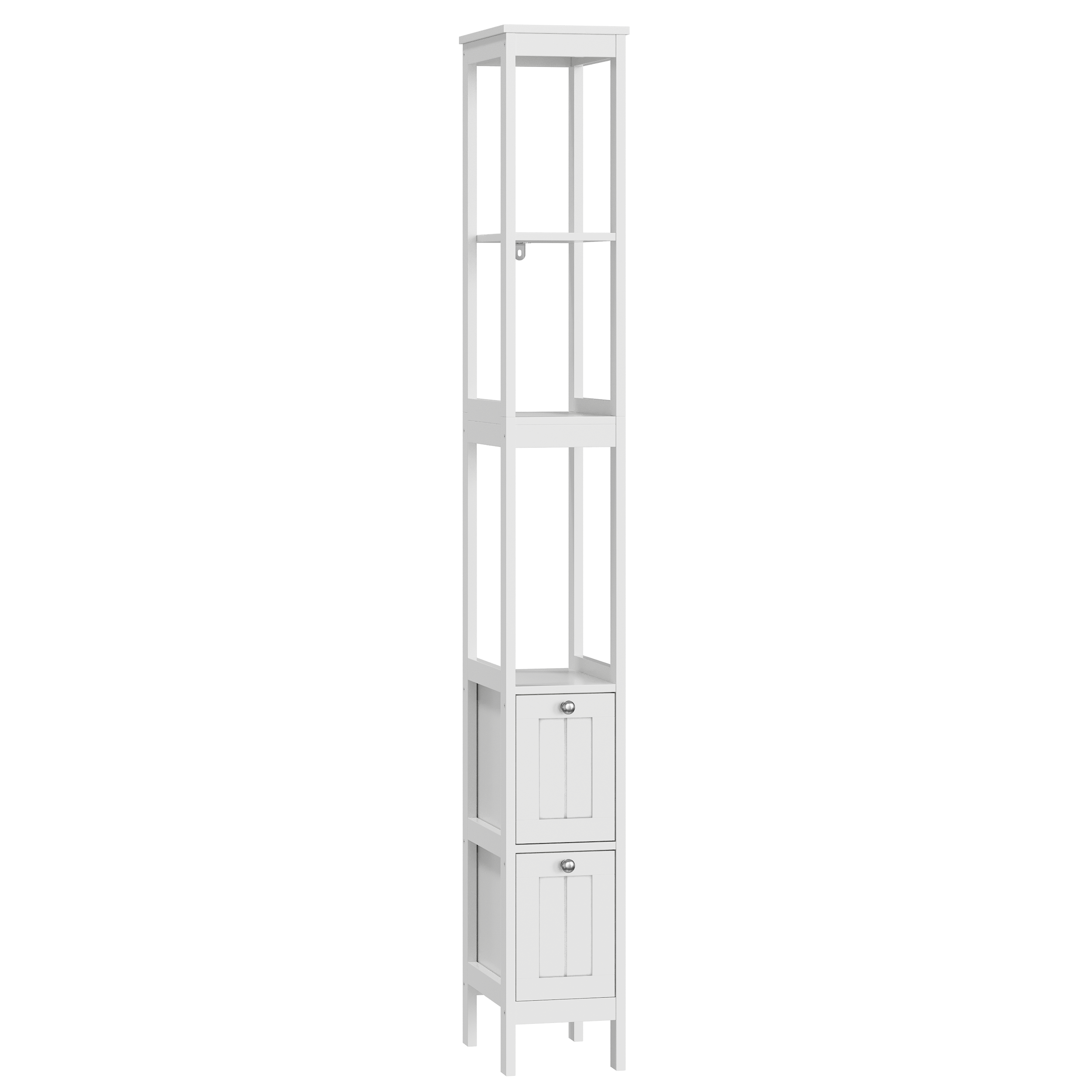 Narrow Tall Cabinet, Freestanding with 2 Drawers and 3 Shelves, White