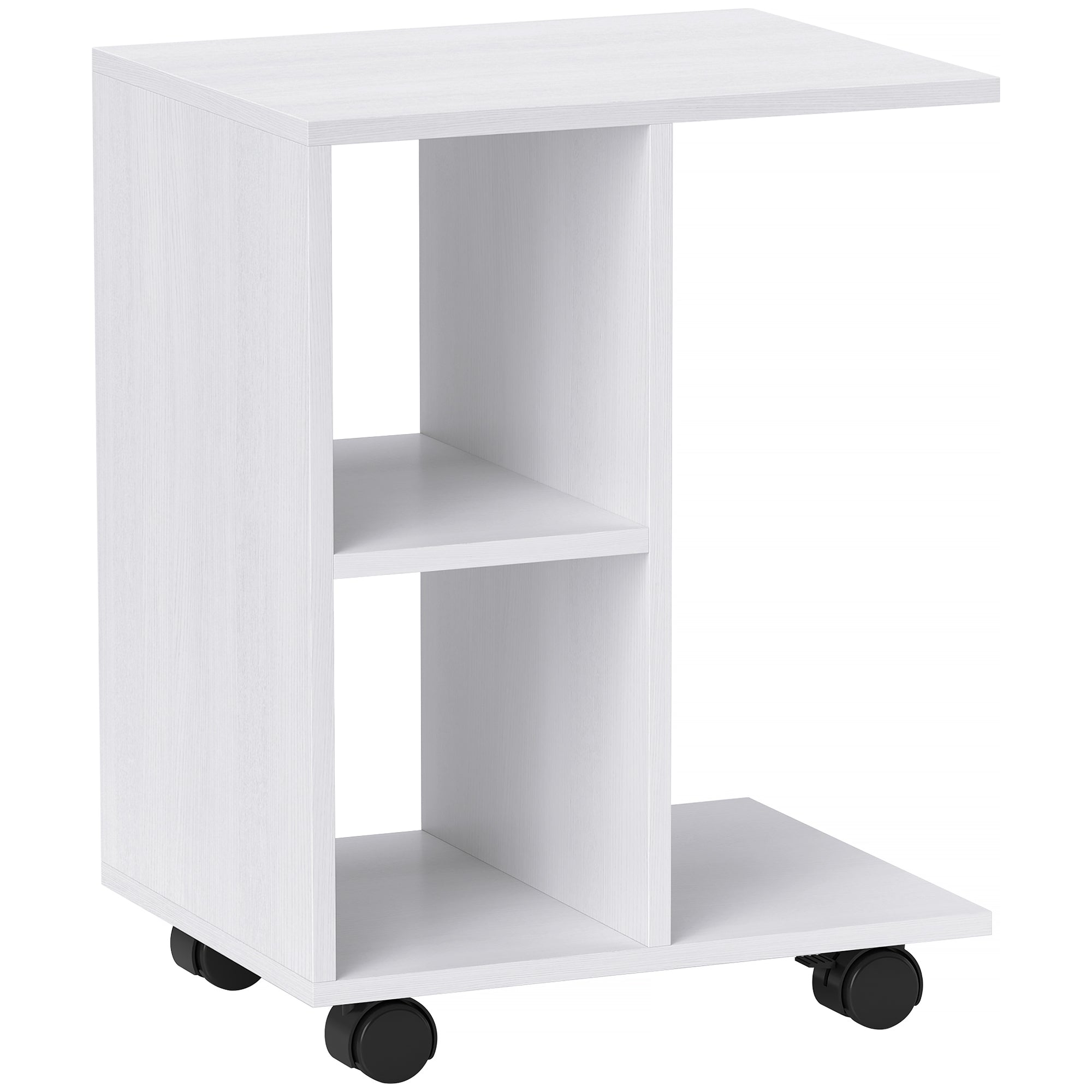 C-shaped Side Table Portable with Wheels 45 x 35 x 58 cm, White