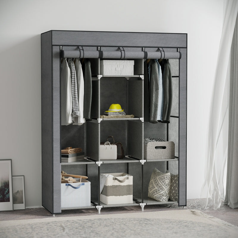 Fabric Wardrobe with Rails and Shelves - Dark Grey