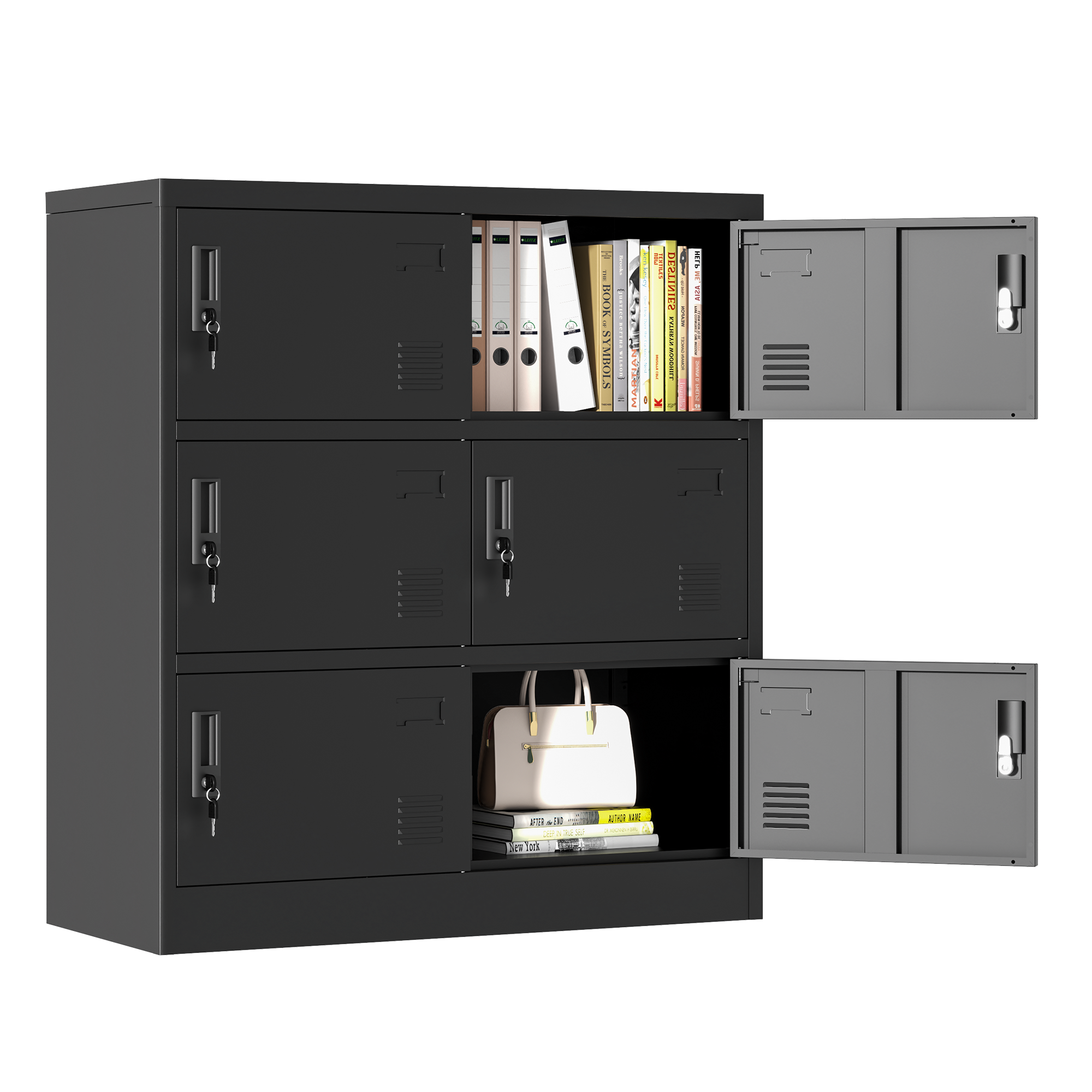 6-Door Metal Cabinet Secure Storage Card Slot 100x90x40 cm - Black
