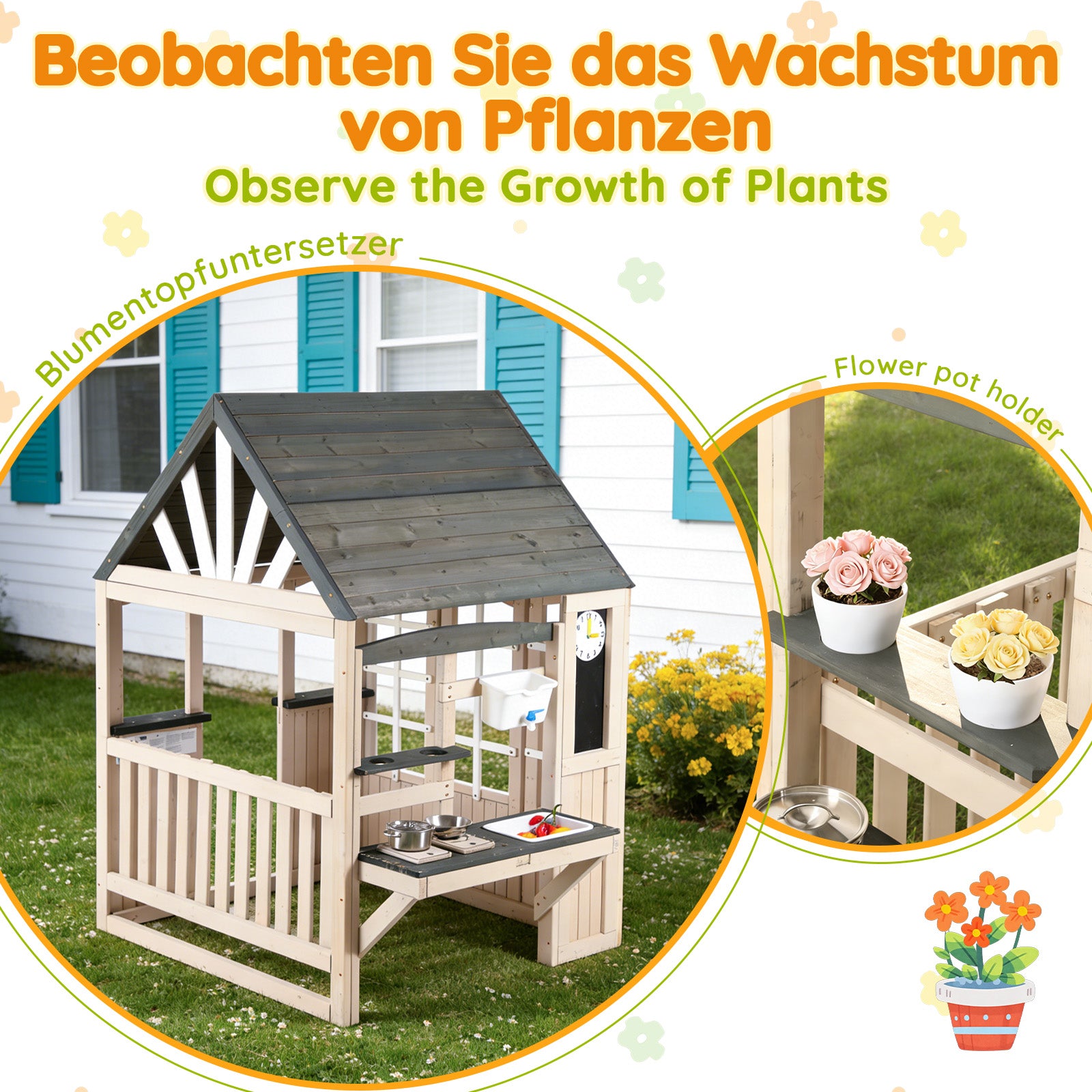 Outdoor Mud Kitchen with Real Tap and Garden Accessories, Wood