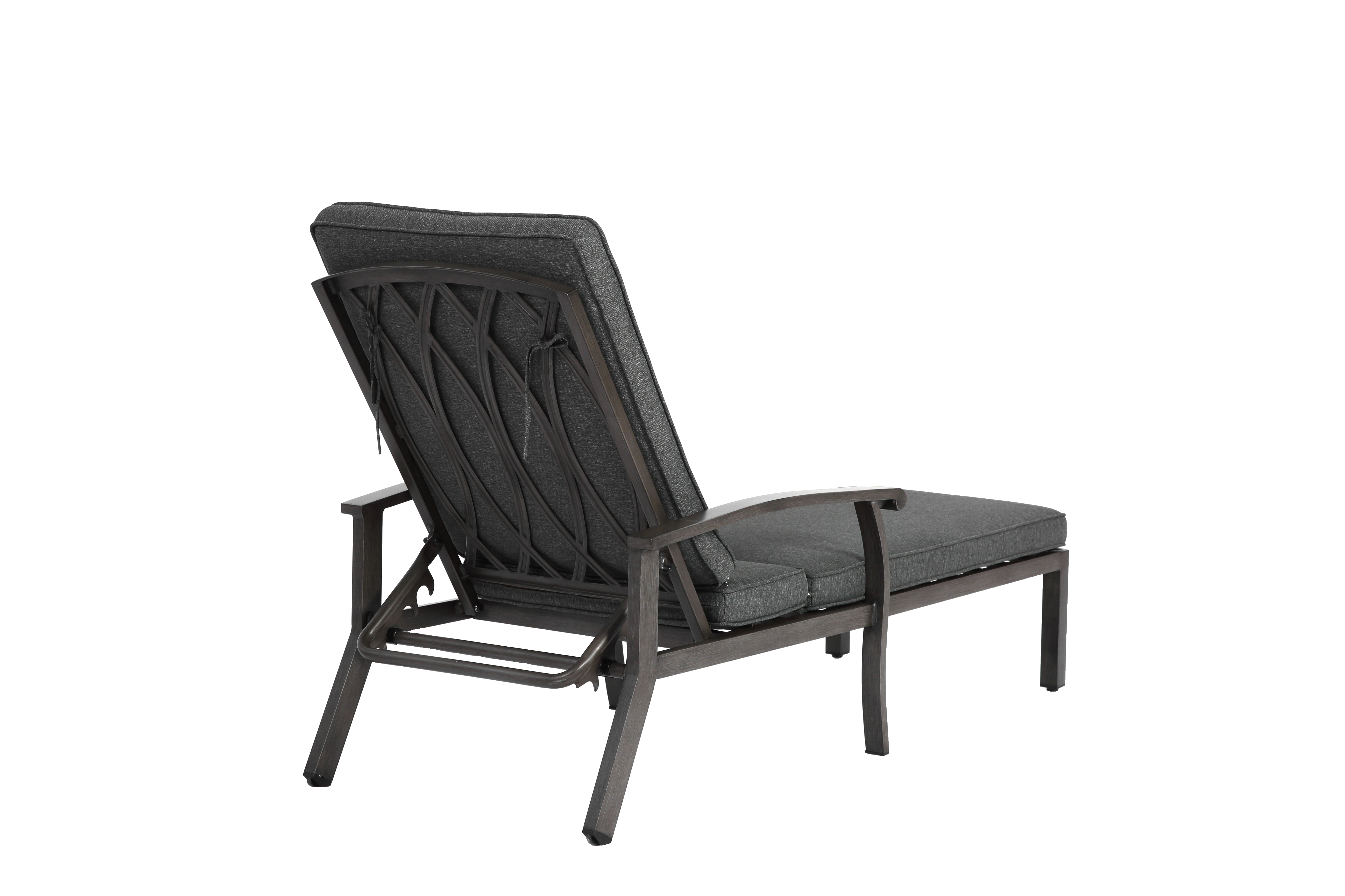 Lounge Patio Chair, Adjustable Reclining with Gray Cotton Cushion