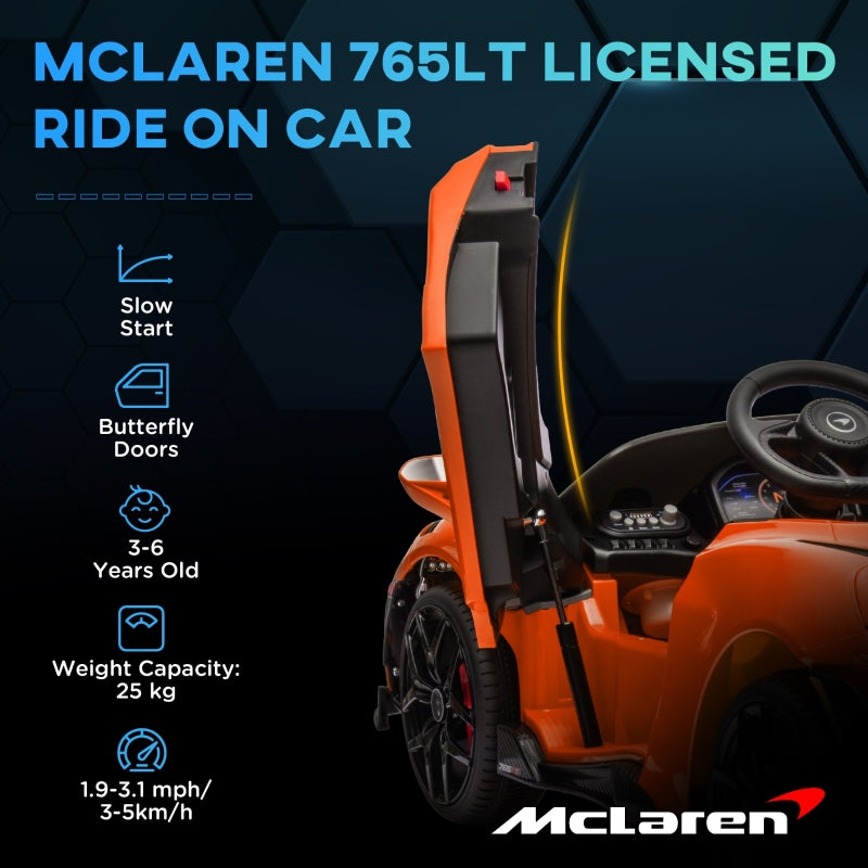 McLaren 765LT 12V Kids Electric Ride On Car, Orange