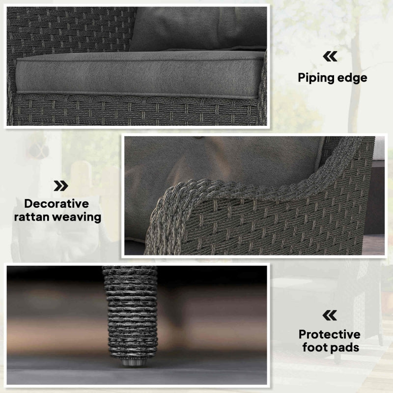 Rattan Garden Chairs Set of 2, Cushioned High Back Outdoor PE Wicker, Dark Grey