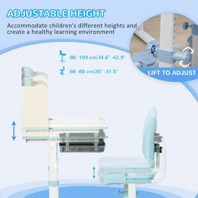 Kids Desk and Chair Set, Adjustable Storage Washable Cover - Blue