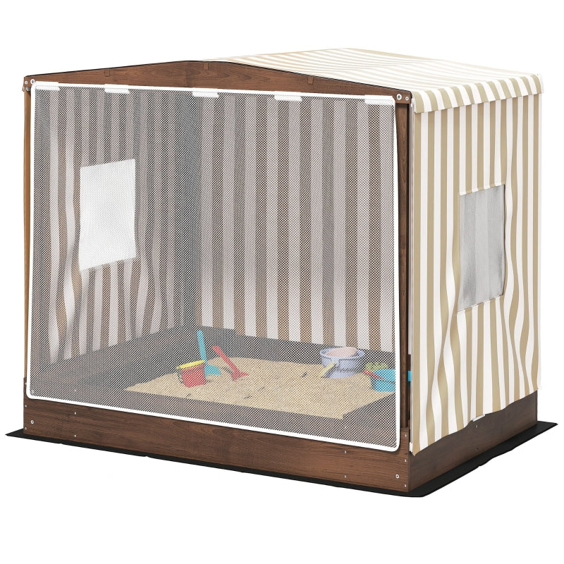 AIYAPLAY Sandpit Sandbox with Canopy Net Door Benches Floor Protection, Brown