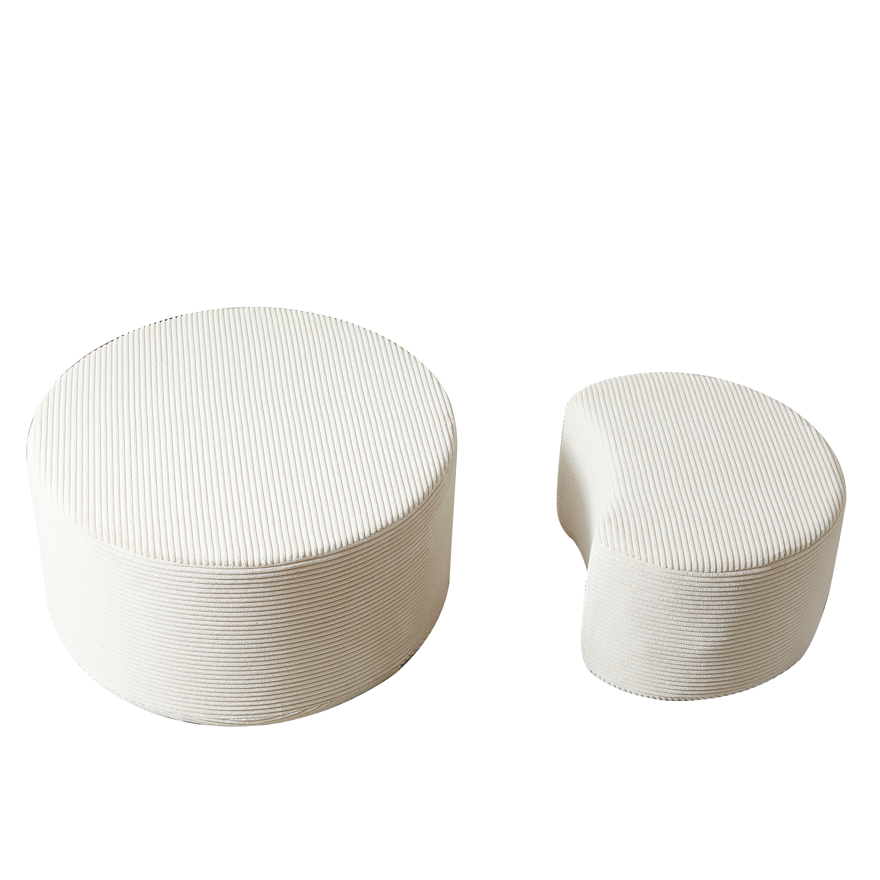 Coffee Table Set, 2-Piece Upholstered Round for Living Room, Foam