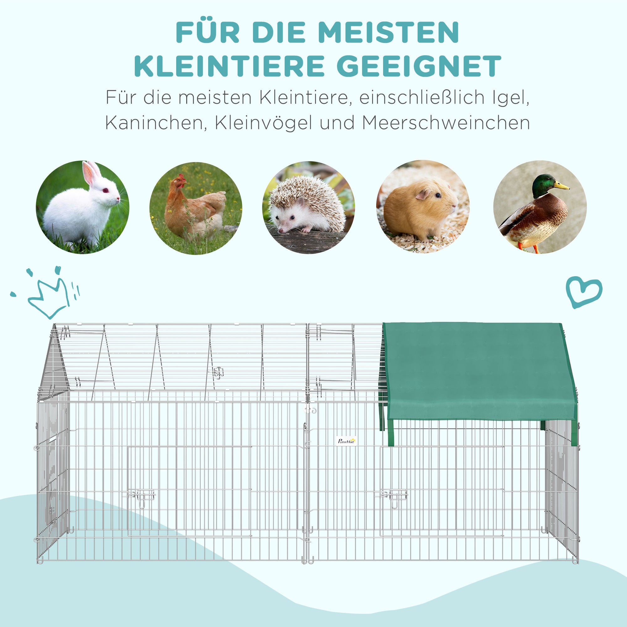 Outdoor Enclosure Playpen with Cover for Guinea Pigs, Steel
