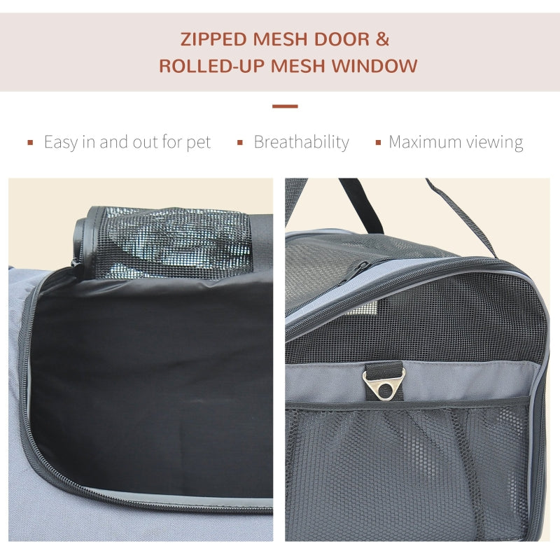 Pet Carrier Folding Bag Portable Travel Cage Mesh Holder - Grey