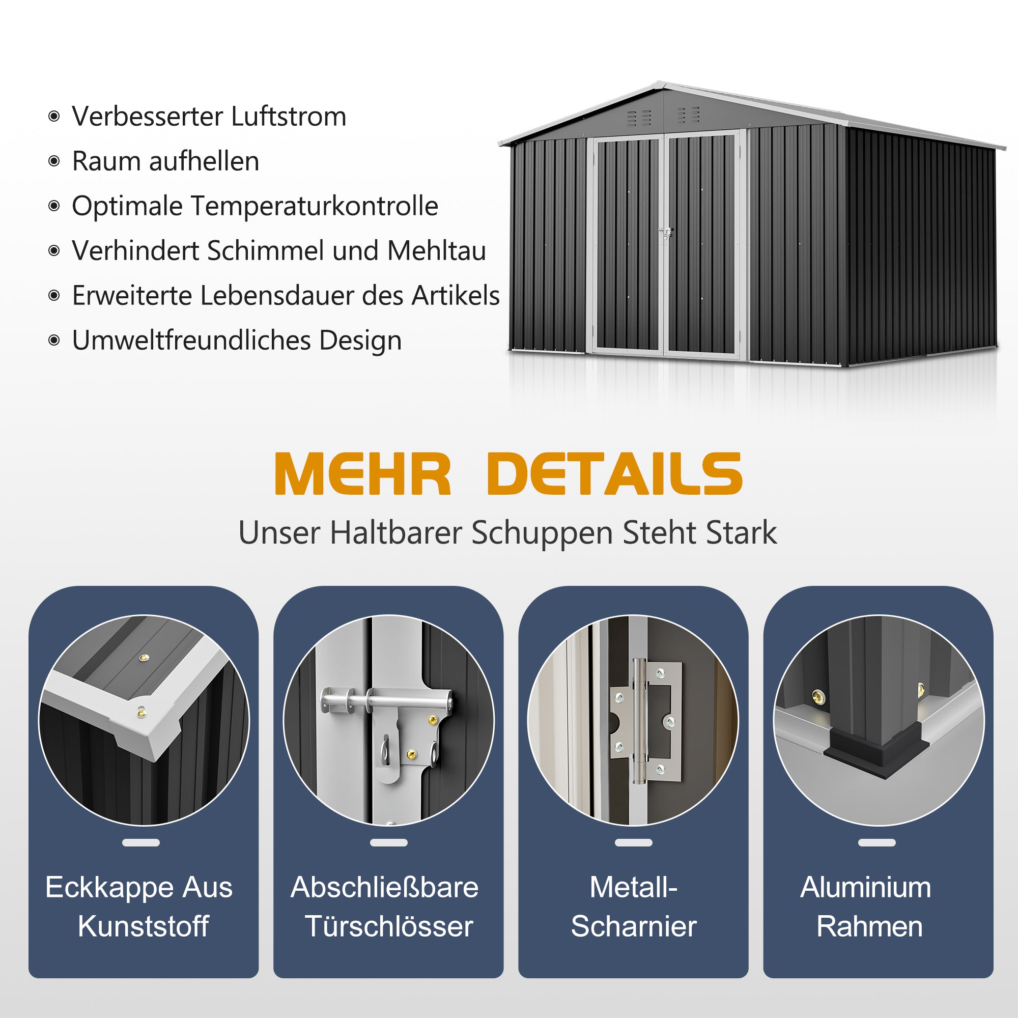 Metal Garden Shed XXXL 300x252x191 cm Pitched Roof, Anthracite