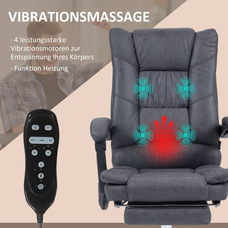 Vinsetto Massage Office Chair, Heat Function, 135° Tilt, Ergonomic, Dark Grey