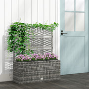 33L Garden Planter with Trellis Free Standing Raised Bed PE Rattan Light Grey